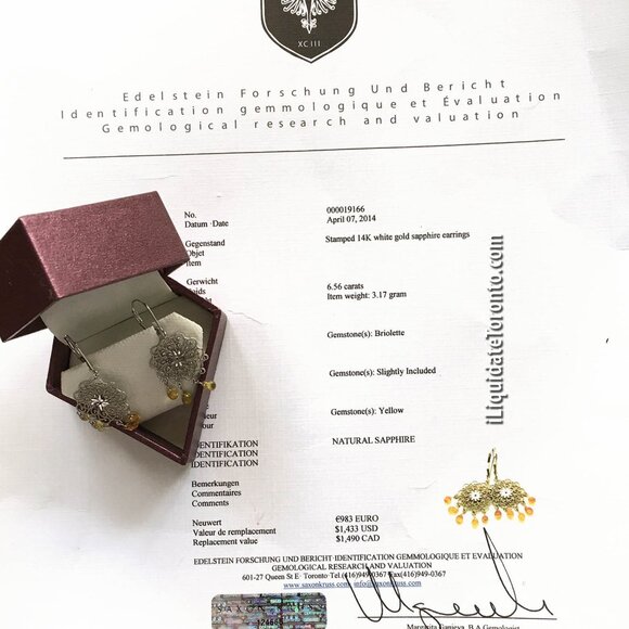 ✨ BRAND NEW NEVER WORN 14K White Gold Natural Yellow Sapphire Briolette Earrings - Picture 11 of 12